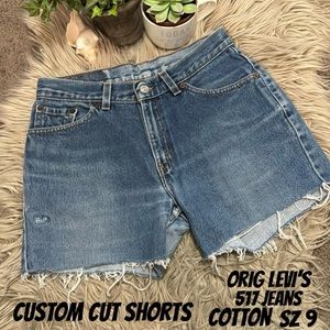 Custom Cut Shorts-Levi’s 517 Slim Fit-Cotton-Sz 9 juniors-Raw Hem-Worn